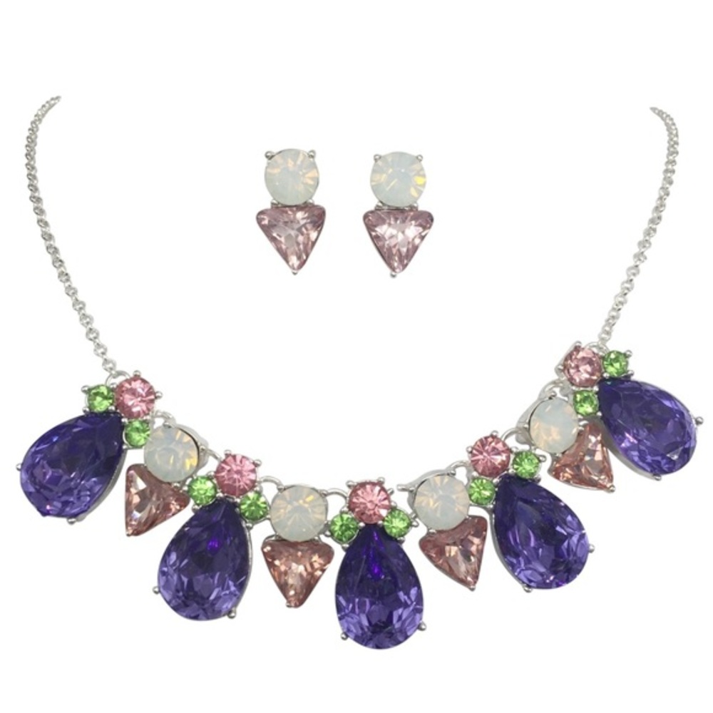 Pink Purple Multicolor Rhinestone Necklace Set